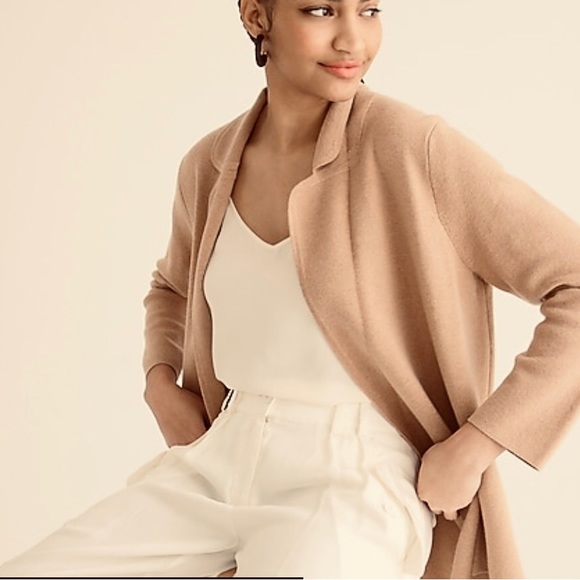 J. Crew beige open front cardigan blazer.